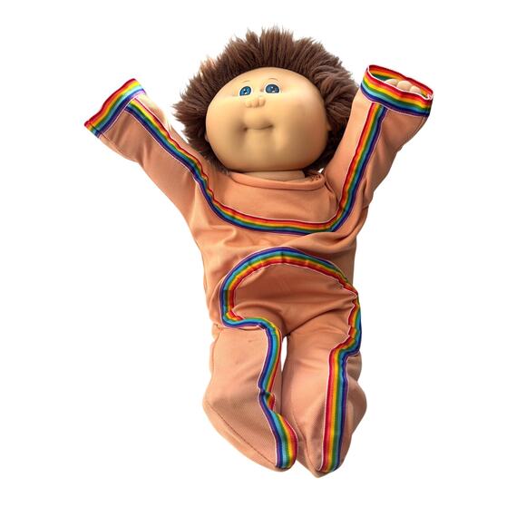 1983 Cabbage Patch Doll Boy Brown Hair Blue Eyes Posable Rainbow Outfit - Picture 1 of 8